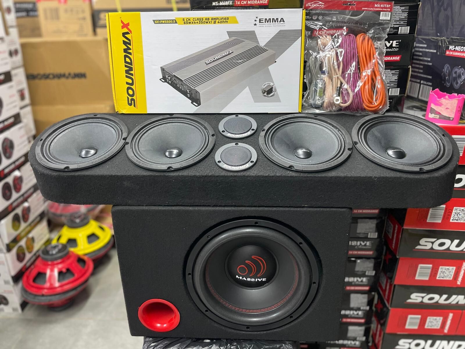MASSİVE MS-NEO12 30 CM 1400W SUBWOOFER BAS+MS-M8B 20CM MİDRANGE+SX-TA93 DOME TİZ+SX-PW5500.5 5KANAL AMFİ