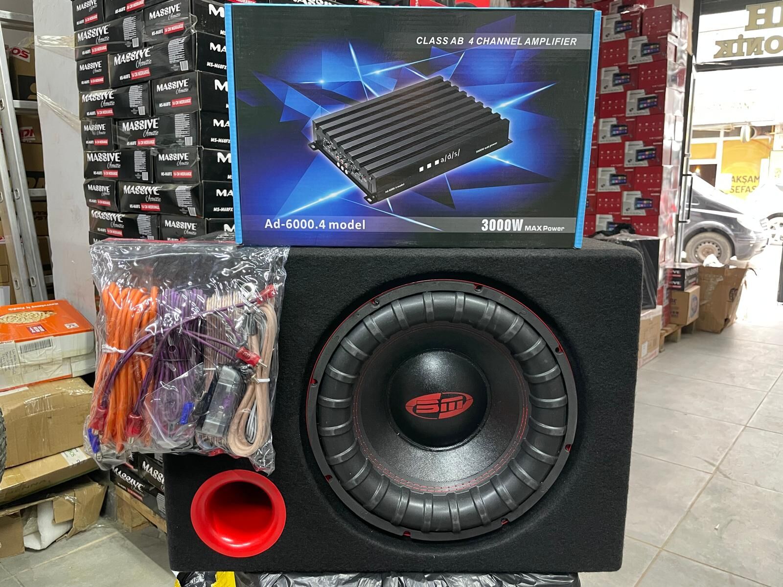 BM BOSCHMANN 30 CM 1400 WAT SUBWOOFER 3000 WATT 4 KANAL AMFİ KABLO TAKIMI KABİN