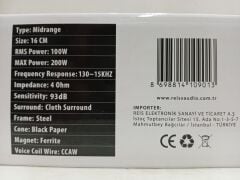 REISS AUDİI RS-M63EC 16 CM MİDRANGE 200 WATT MAXİMUM POWER 100 WATT RMS POWER