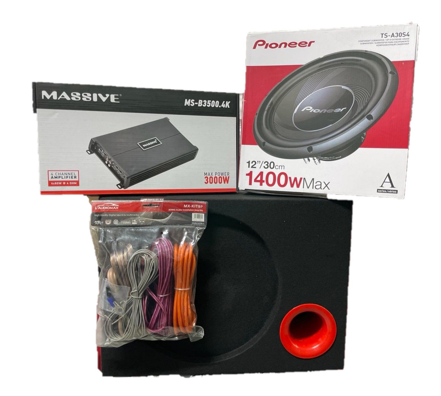 PIONEER TS-A30S4 30 CM 1400W SUBWOOFER BAS + MASSİVE MS-B3500.4K 4 KANAL AMFİ + KABLO TAKIMI + KABİN